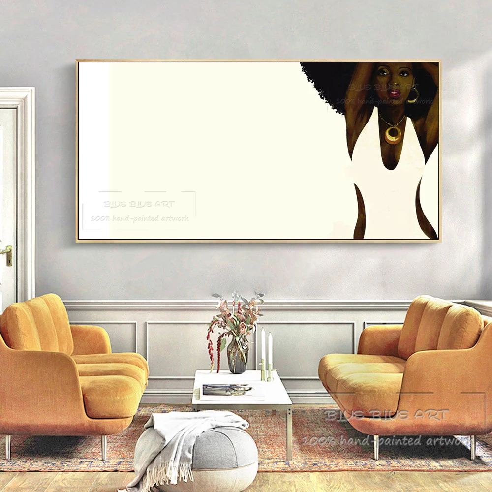 אמן בעבודת יד עיצוב פשוט יפה שחור דמות האישה ציור שמן על בד אישה שחורה תמונה אישה ציור דיוקן - 3