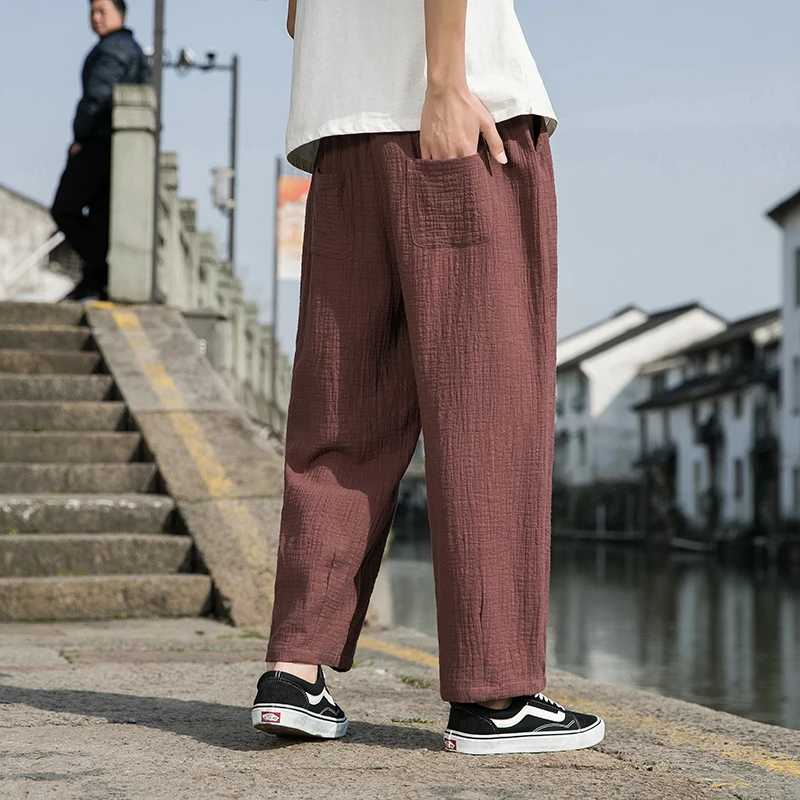 אנשים של קיץ מגניב נוח רחב הרגל מכנסי כותנה, פשתן חופשי Hanfu מכנסיים בסגנון סיני מזדמנים מכנסיים במידות M-5XL - 3