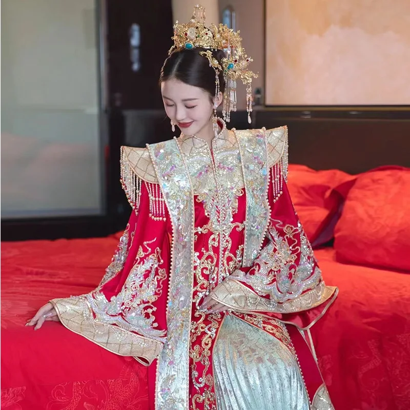 בסגנון סיני כלה וינטג ' פייטים חרוזים רקמה ציציות Cheongsam מסיבת חתונה שמלות מזרחי טוסט בגדים - 3
