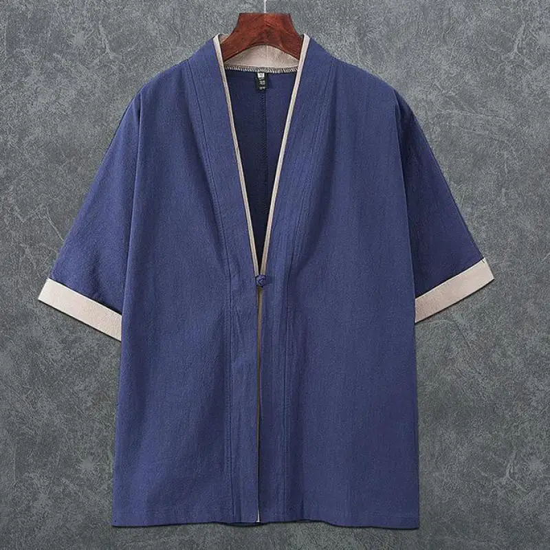 בסגנון סיני פשתן גברים קט קימונו מסורתי יאקאטה הסמוראי היפני בגדים מזדמנים חוף דק אסיה בגדים 3XL 4XL 5XL - 3