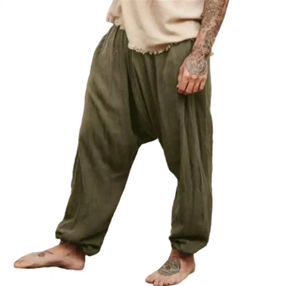 בציר גברים מכנסיים אלסטיים במותניים מוצק צבע רך לנשימה קרסול-התאגדו רך דק כיס גברים באגי מכנסיים ארוכים - 3