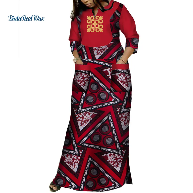 דאשיקי אפריקה שמלות לנשים Bazin ריש אפליקציה להדפיס שמלות ארוכות עם 2 כיסים אפריקאי מסורתי בגדים WY3620 - 3