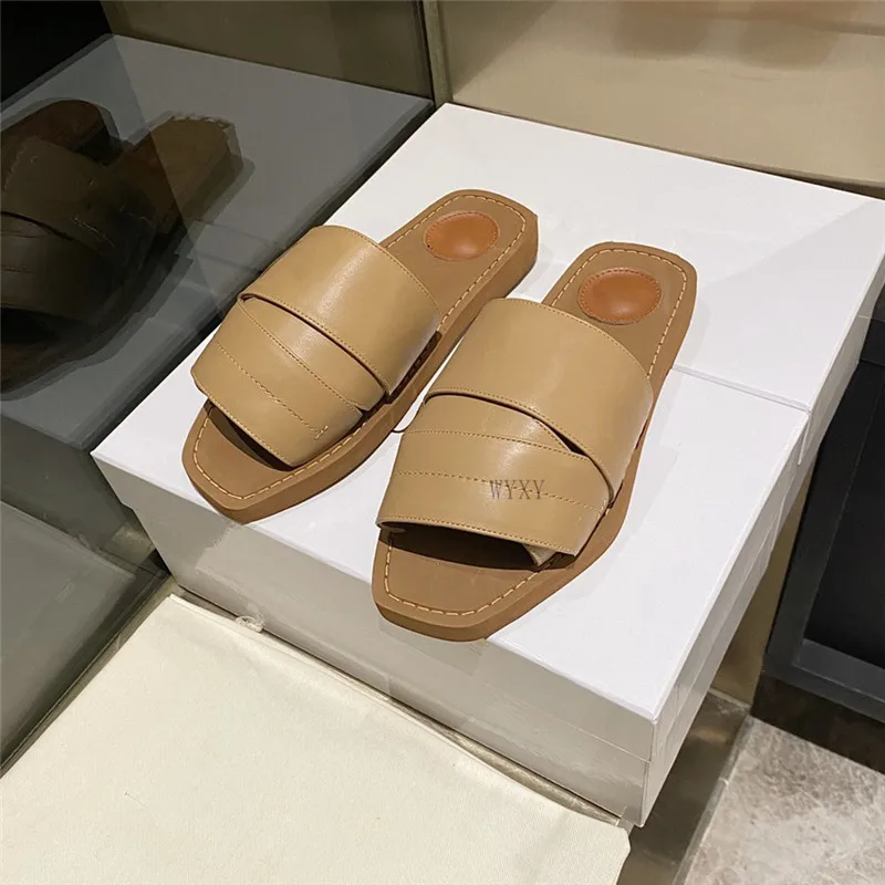 הקיץ החדש בוהן פתוח העקב שטוח עור אמיתי נעלי נשים בוהן מרובע אופנה רצועה אחת מקרית תכליתי חיצוני נעלי בית - 3