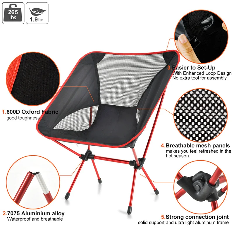חוף דיג כיסא פיקניק מושב מתקפל נשלף כלים נייד כיסאות קמפינג נסיעות חיצונית הליכה ירח הכיסא האולטרה - 3