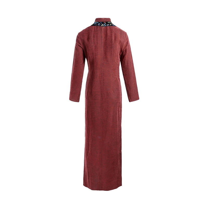 חיים משמאל נשים Gambiered גואנגדונג גזה שיפור Cheongsam שרוול ארוך רקמה מסורתית סינית שמלת משי - 3