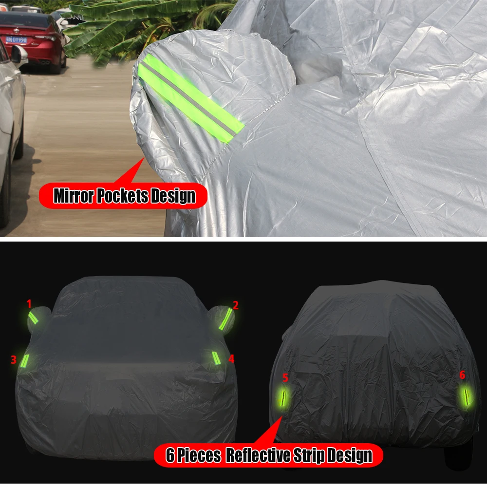 חיצונית, המכונית כיסוי נגד שמש UV בצל גשם, שלג, אבק למנוע אוטומטי לכסות Windproof עבור פולקסווגן פולקסווגן פולו - 3