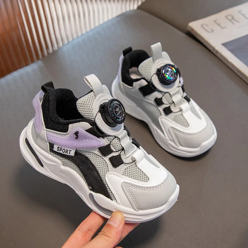 ילדים סתיו נעלי תינוק חדש בנים בנות נעלי ספורט מזדמנים מסתובב אבזם רשת טלאים לנשימה פועל החלקה מאמנים - 3