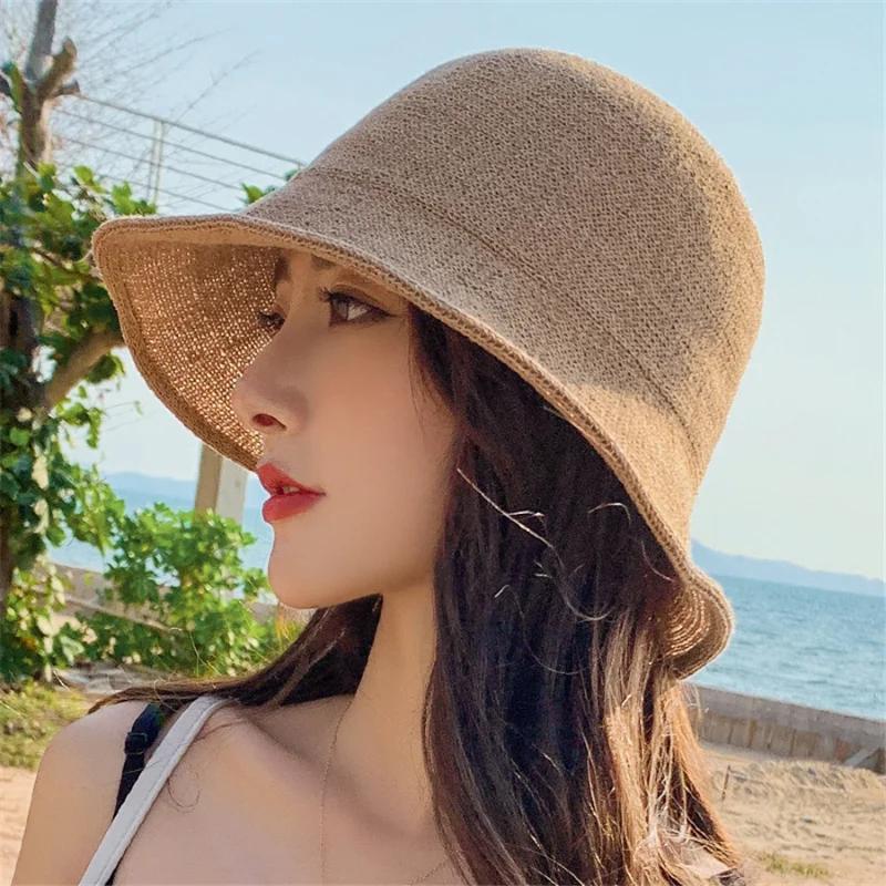 מותג חדש בקיץ כובע קש נשים אופנה נסיעות לפנמה נקבה מגמה דלי כובע ליידי שמשיה לנשימה השמש כמוסות - 3