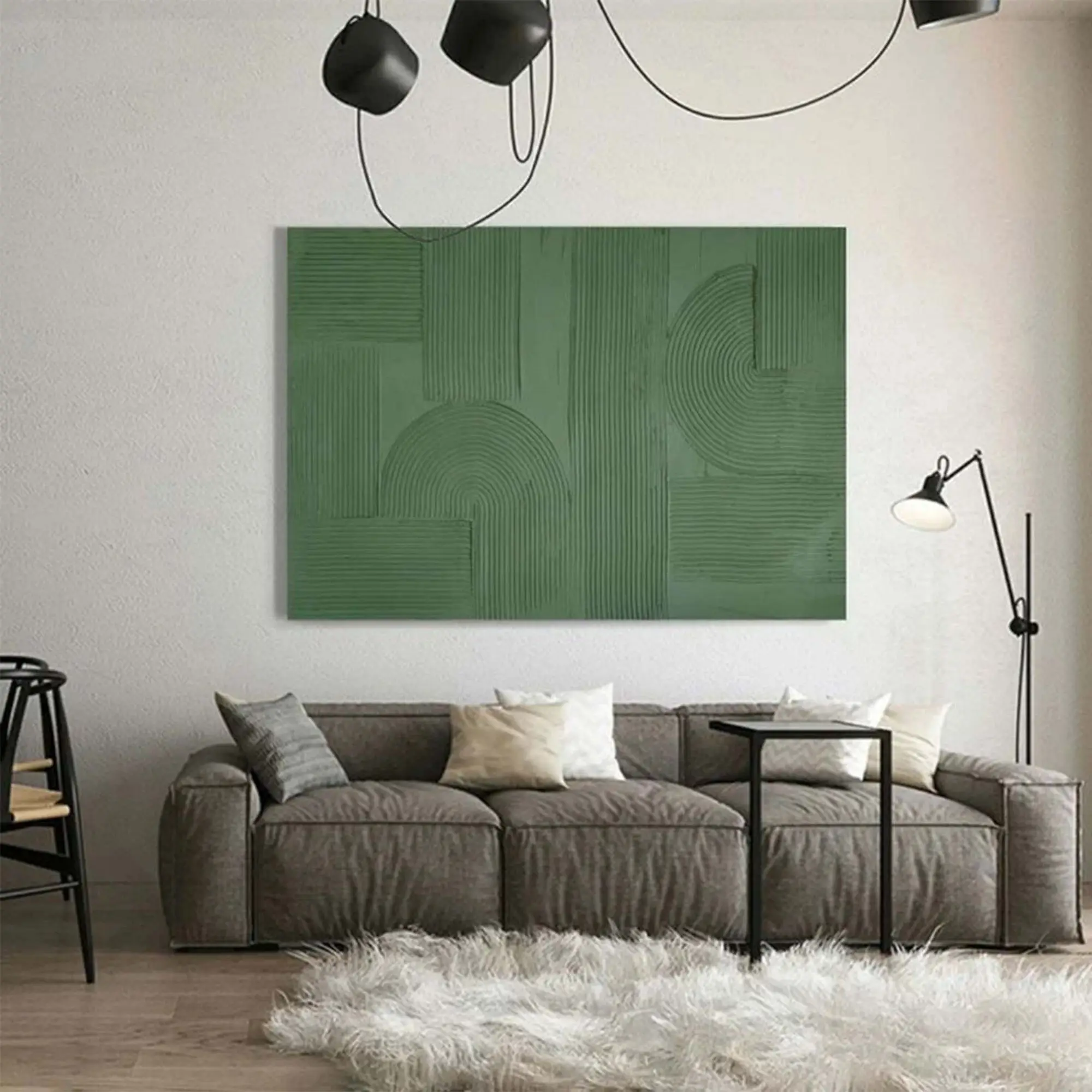 מצוירים ביד מינימליסטי אמנות קיר ירוק 3D מרקם קו ציור אקריליק על בד קישוטי בית מותאם אישית עיצוב חדר פוסטרים - 3