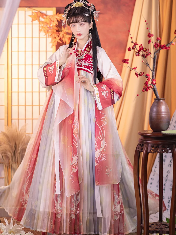 מקורי Hanfu הנשי המקורי טאנג Qiqiru Ru חצאית רקומה סופר פיות כרוב סט מלא סינית מסורתית חצאית - 3
