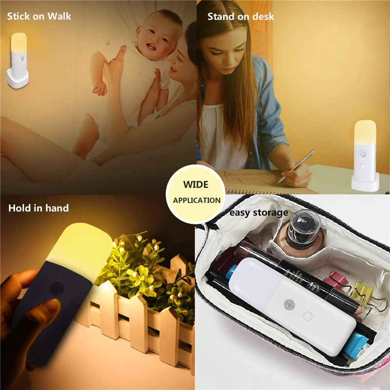 נטענת ניתן לעמעום אור LED,ניידת תנועה מופעל מנורת לילה לילדים - 3