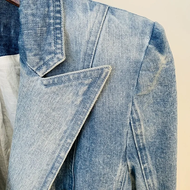 נשים סלים ג ' ינס מתאים בלייזר עם כפול עם חזה אריה כפתורים החדש 2023 אופנה קדימה עיצוב - 3
