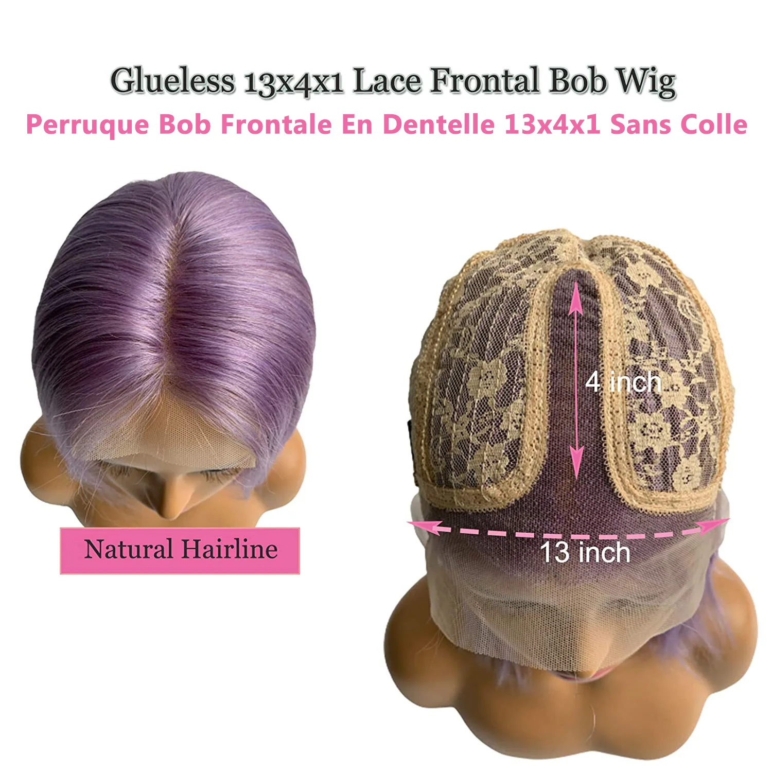 סגול בצבע הקדמי של תחרה בוב פאה קצרה ישר בוב ברזילאי שיער אדם פאות 13x4 HD שקופים תחרה הפאה הקדמית Prepluecked - 3