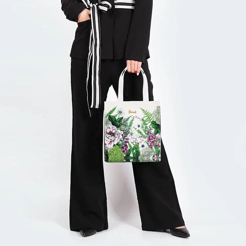 סגנון לונדון PVC לשימוש חוזר קניות התיק של הנשים תיק ידידותי לסביבה פרח קונה שקית עמיד למים תיק צהריים Tote תיק כתף - 3