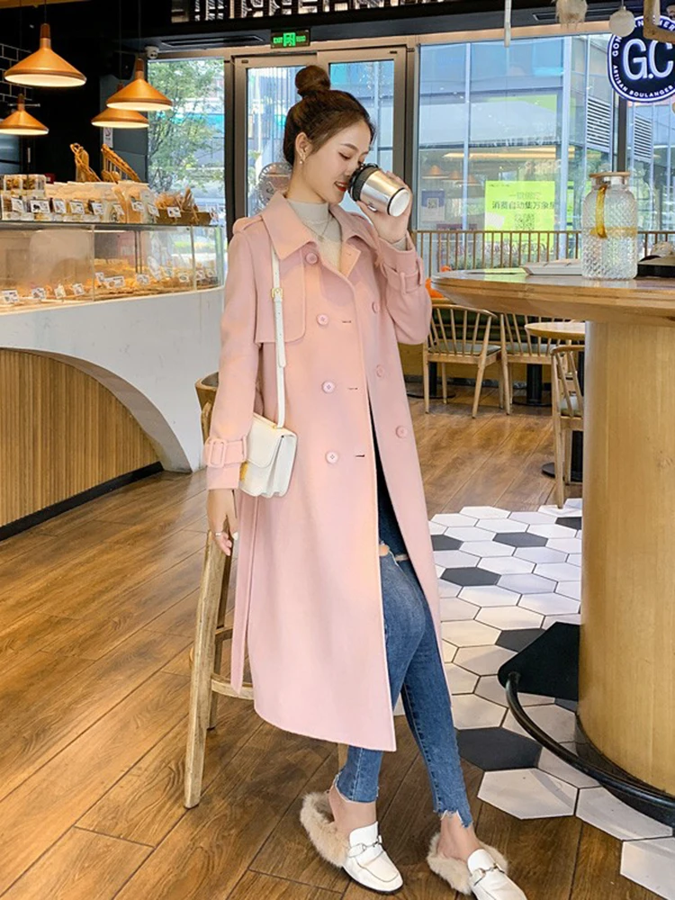 סגנון קוריאני סגול עדין צמר מעיל נשים חדש ארוך שרוול מעיל הסתיו והחורף בדרגה גבוהה אמצע אורך צמר מעיל - 3