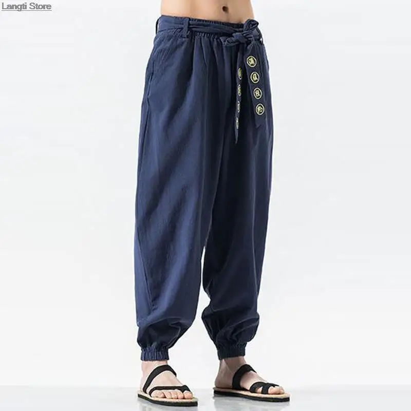 סינית בסגנון קימונו הרמון מכנסיים כותנה, פשתן, רקמה, מכנסיים Harajuku יפן גברים אסייתיים מסורתיים קימונו מכנסיים תחפושת - 3