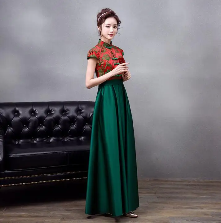 סינית מסורתית השושבינות ירוק Cheongsam אישה בסגנון מזרחי שמלות קיץ אחות Chipao - 3
