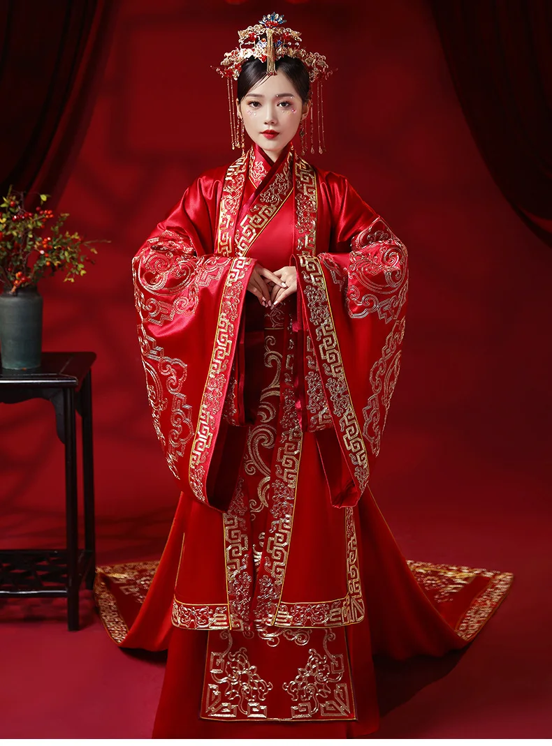 סינית מסורתית מעולה רקמה בגודל אחד להתחתן Hanfu כמה חליפת חתונה אלגנטית כלה צ ' יפאו השמלה китайская одежда - 3