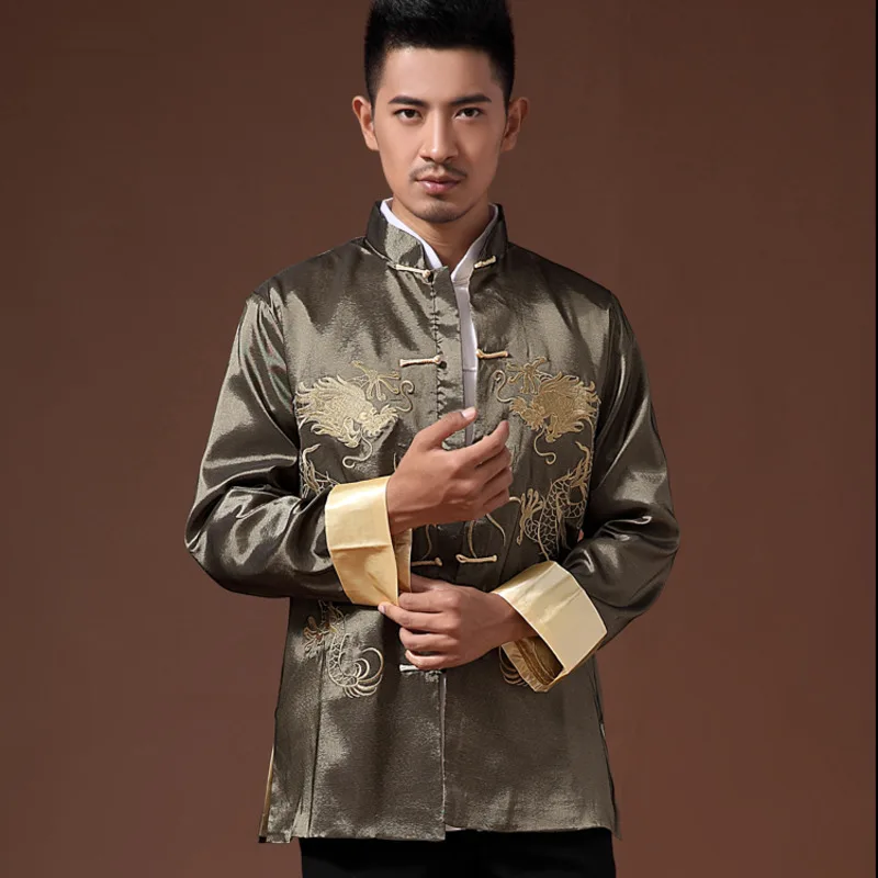 סינית מסורתית פיניקס מודפס בגדים הדרקון טאנג חליפה של בגדי גברים רקום שרוול ארוך פסטיבל החתונה ז ' קט - 3