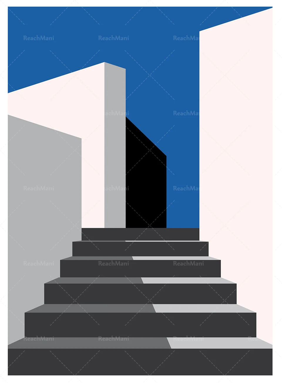 סקנדינביה הדפסה, אמצע המאה מודרני קיר בעיצוב סט של 3, נורדי פנורמה כחול, נוף מינימליסטי המופשט הגיאומטרי באמנות, מ' - 3