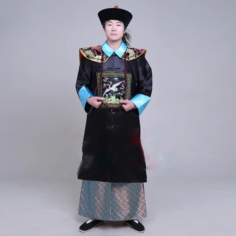 עתיק שחור צבאי רשמי האזרחי הרשמי המדים שושלת צ ' ינג העתיקה בגדים של גברים Cheongsam שלח את הכובע בודהה חרוזים צעיף - 3