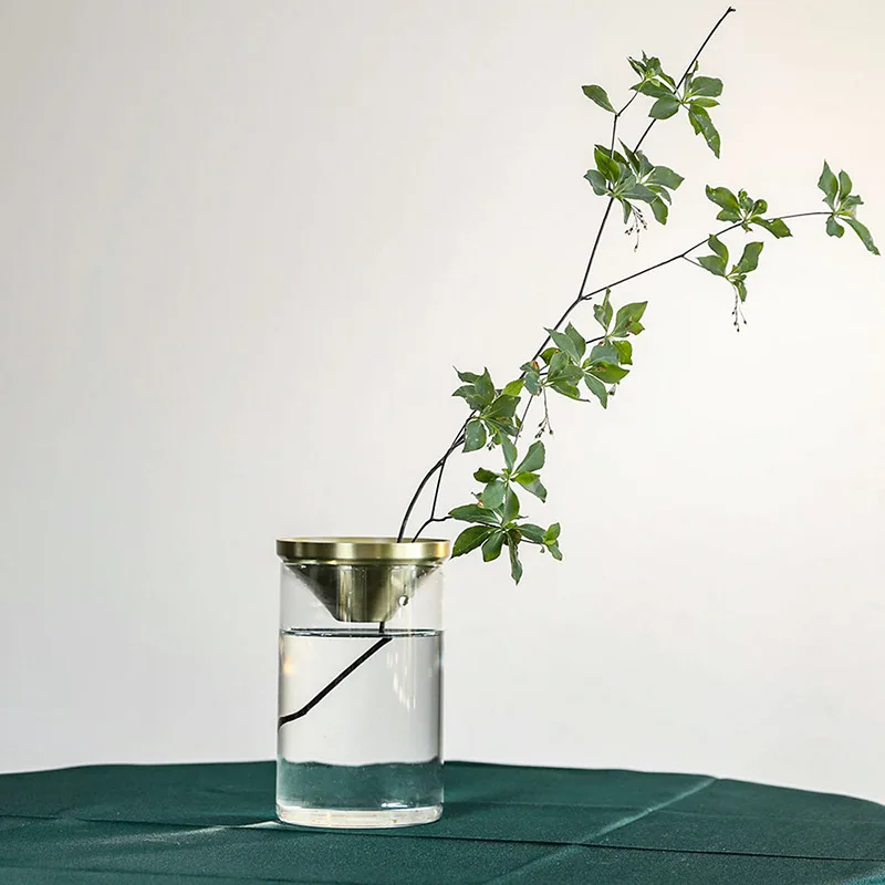 פרח, אגרטל זכוכית מודרני מינימליסטי ההגירה סגנון קישוט DriedNordic הסלון יצירתי שקוף, פה קטן נחושת המכשיר - 3