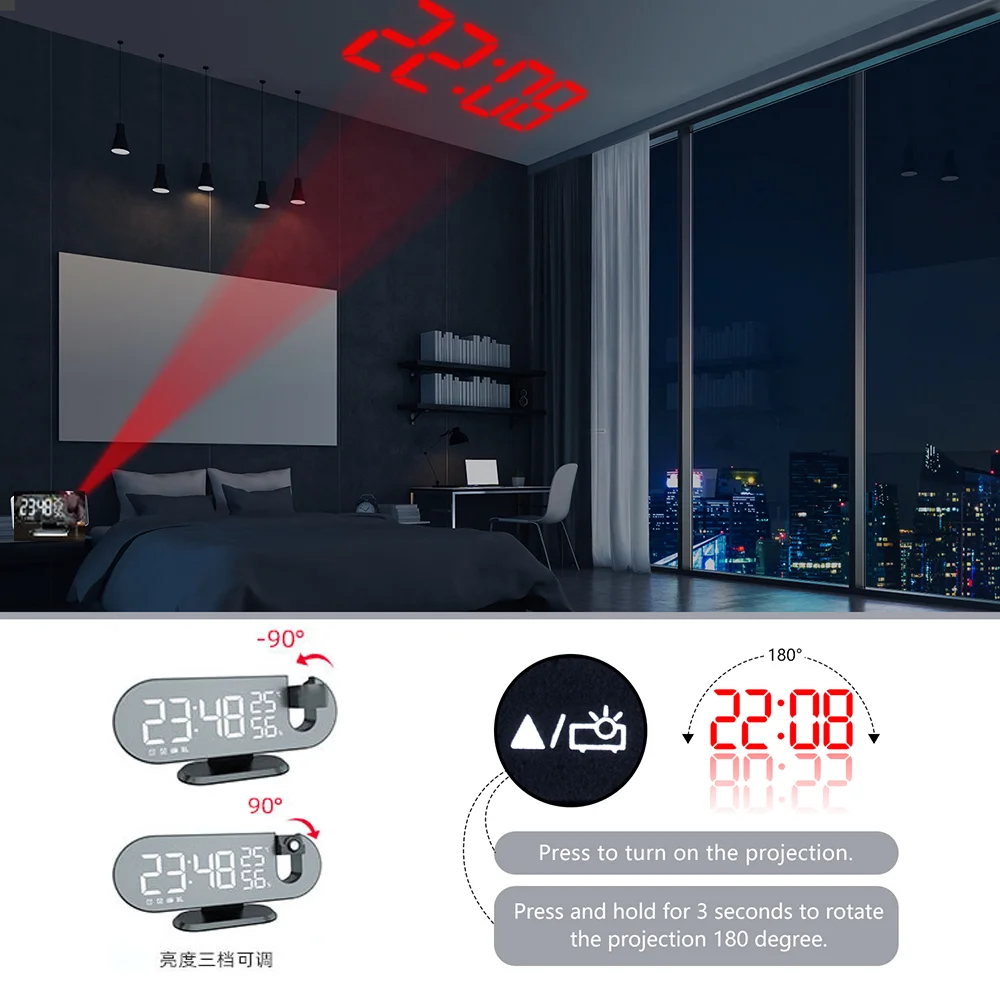 רלו despertador inteligente קון proyección כפול פארא dormitorio, רדיו דיגיטלי, Despertador קון cargador USB - 3