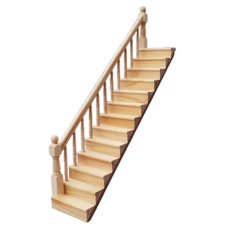 1:12 בית בובות מיניאטורי מעקה מדרגות עץ סצנה פשוטה מדרגות דגמי מיני מדרגות רהיטים עיצוב חדר - 4