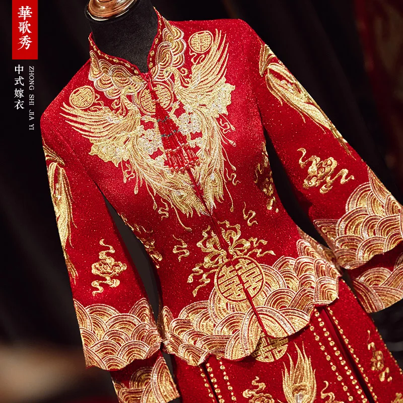 2023 החדשה הסינית העתיקה שמלת החתונה Cheongsams טוסט כלה שמלת ערב אדומה טאנג חליפה סטים Hanfu צ ' יפאו רשמי שמלות ערב - 4
