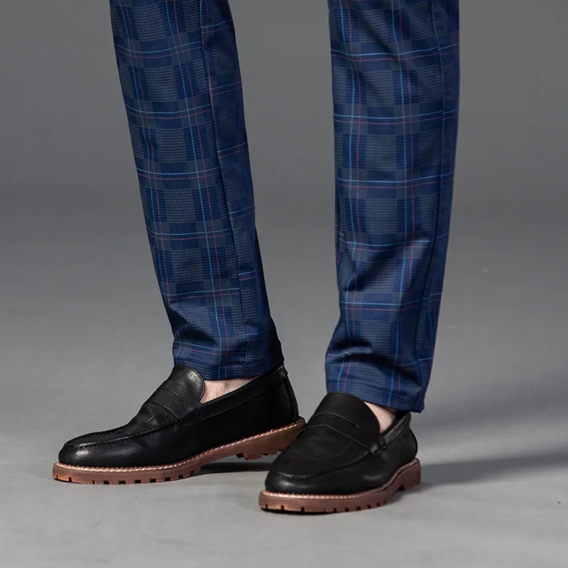 2023 חדש של גברים מזדמנים מכנסיים משובצות עסקים מקרית Slim Fit שחור כחול אדום חאקי בסגנון קלאסי מכנסיים זכר מותג בגדים יוקרתיים - 4