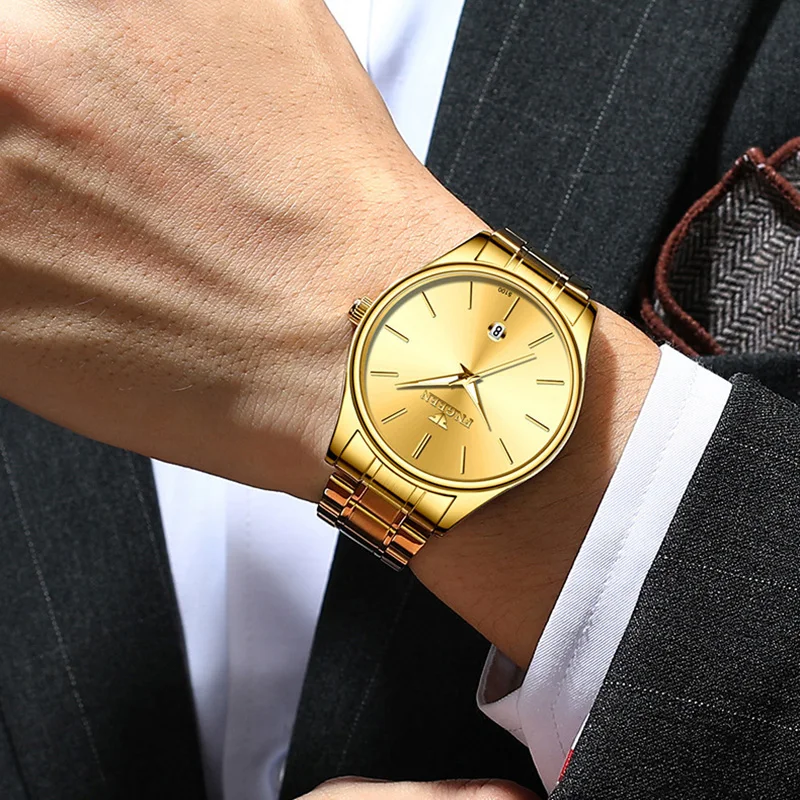 2023 יוקרה חדשים זהב שחור שעון גברים נירוסטה עמיד למים קוורץ אוטומטי פגישה עסקית פשוטה שעוני יד Relogio Masculino - 4