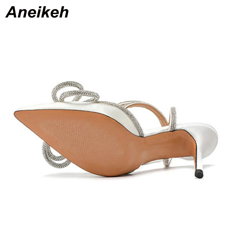 Aneikeh 41 42 PVC בסגנון נצנצים, אבנים נוצצות נשים משאבות קריסטל Bowknot סאטן הגברת משי עקבים גבוהים מסיבה נעליים 2024 אביב החדשה - 4