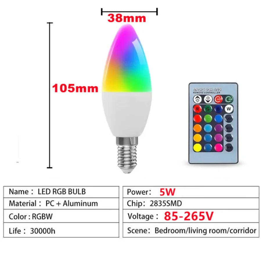 E27 LED Bulb E14 נרות המנורה מקורה השלט הנורה RGB קלטת עם בקר תאורה 85-265V Dimmable חכם המנורה הבית. - 4