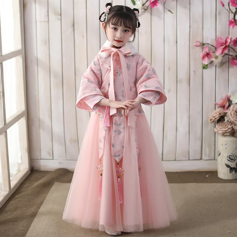 Hanfu החורף השנה החדשה שמלה של בנות יום ההולדת שמלות חושב ילדה פרח חתונה צ ' יפאו רשמית הילדים Cheongsam החלוק סיני - 4