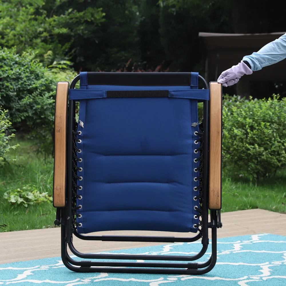 MF סטודיו XL גדול מרופד אפס כבידה כיסא מתקפל טרקלין כורסאות עם מחזיק כוסות כחול - 4