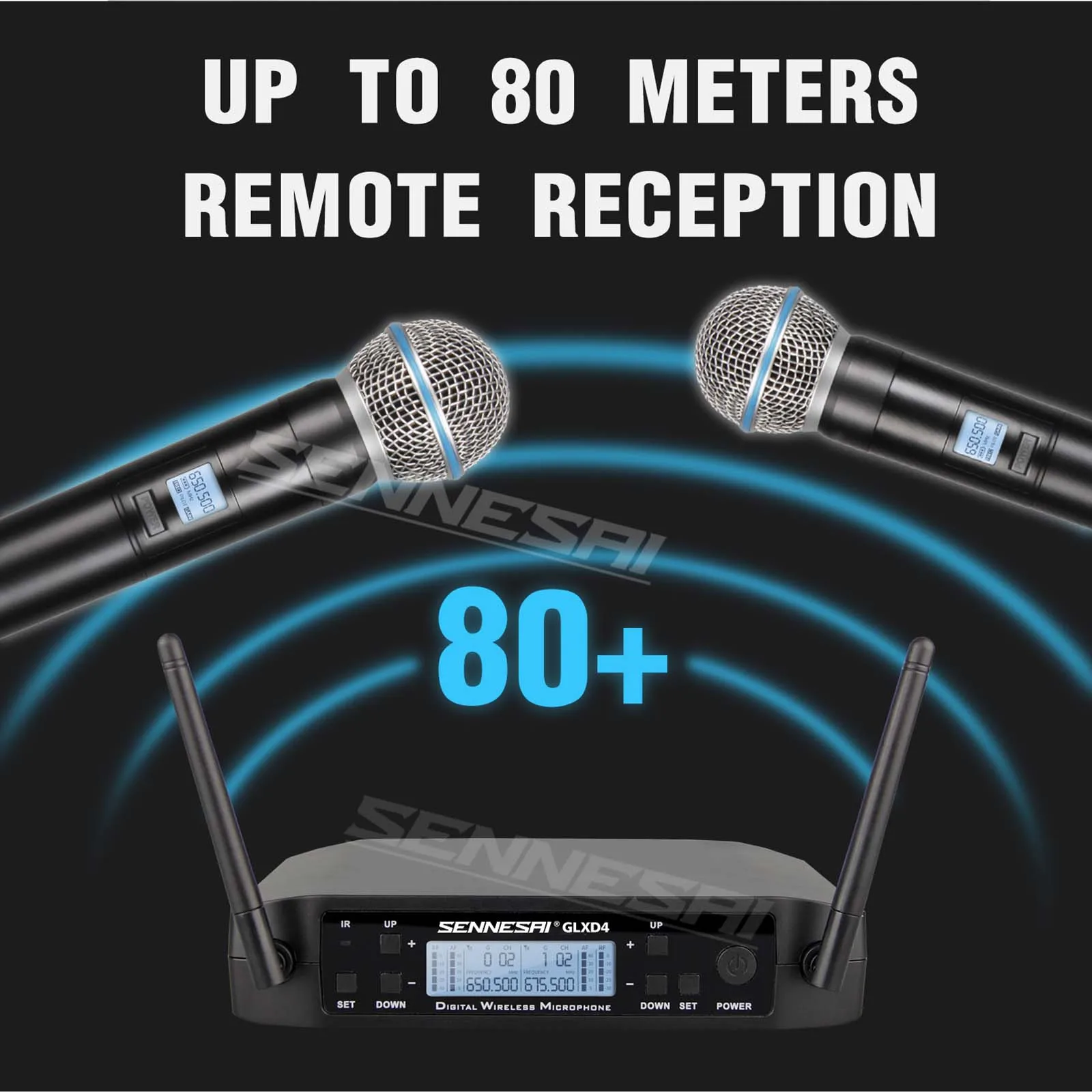 SENNESAI GLX4 מקצועי כפול מיקרופון אלחוטי 600-699mhz מערכת הופעות הבמה UHF דינמי 2 ערוץ כף יד - 4