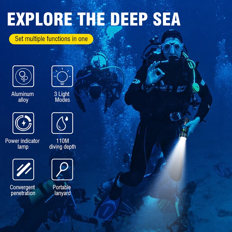 XHP50.2 פנס Led 100 מטר מתחת למים הכי חזק מקצועי צלילה אור צלילה לפיד יד המנורה 26650 18650 - 4