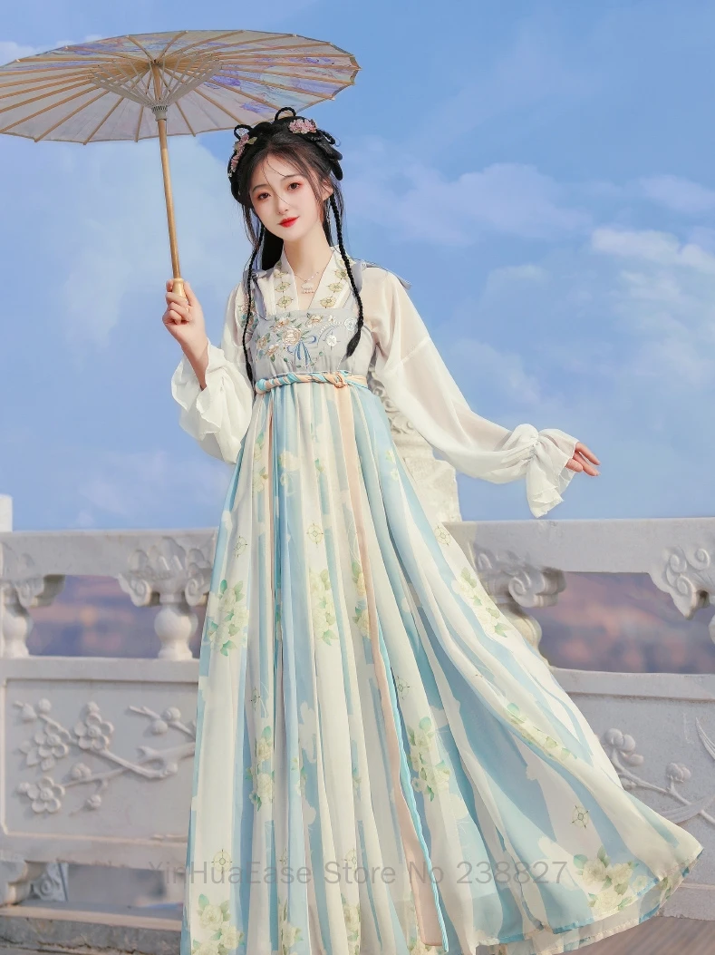 XinHuaEase סיני בגדי לוליטה שמלות כחול מודרני Hanfu בנות נשים השתפרה יומי העתיקה פיות האן אלמנטים שושלת טאנג - 4