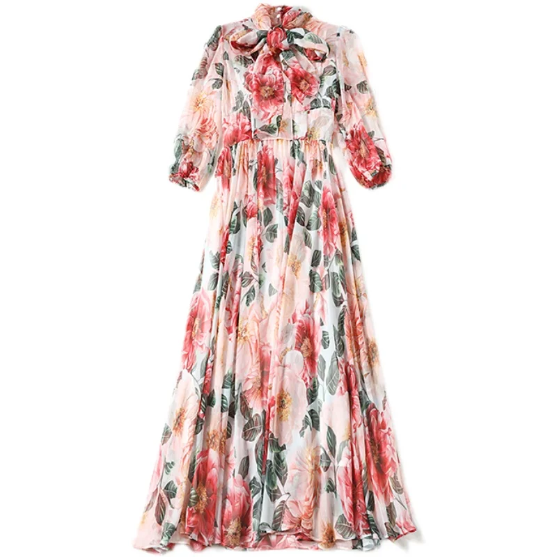 ZUOMAN נשים אביב פרחוני אלגנטי שיפון שמלה לפסטה באיכות גבוהה מסיבת חתונה חלוק נשי בציר קשת מעצב Vestidos - 4