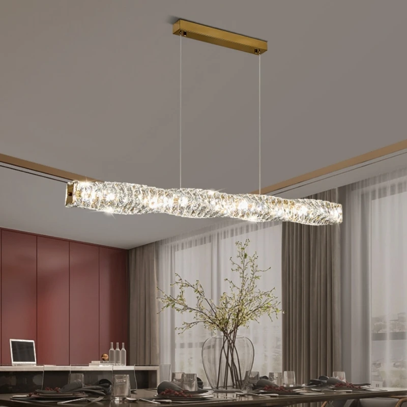 איכות גבוהה LED קריסטל נברשת אור יוקרה פוסט-מודרני פשוטה בחדר האוכל בר המשרד רצועת יצירתי נירוסטה מנורות - 4