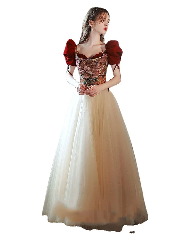אלגנטי בורגנדי פיות רוז שמלת ערב סקסית חשופת גב לשרוך ארוך קו A טול שמלות נשף נקבה אירועים מסיבת טוסט Clothi - 4