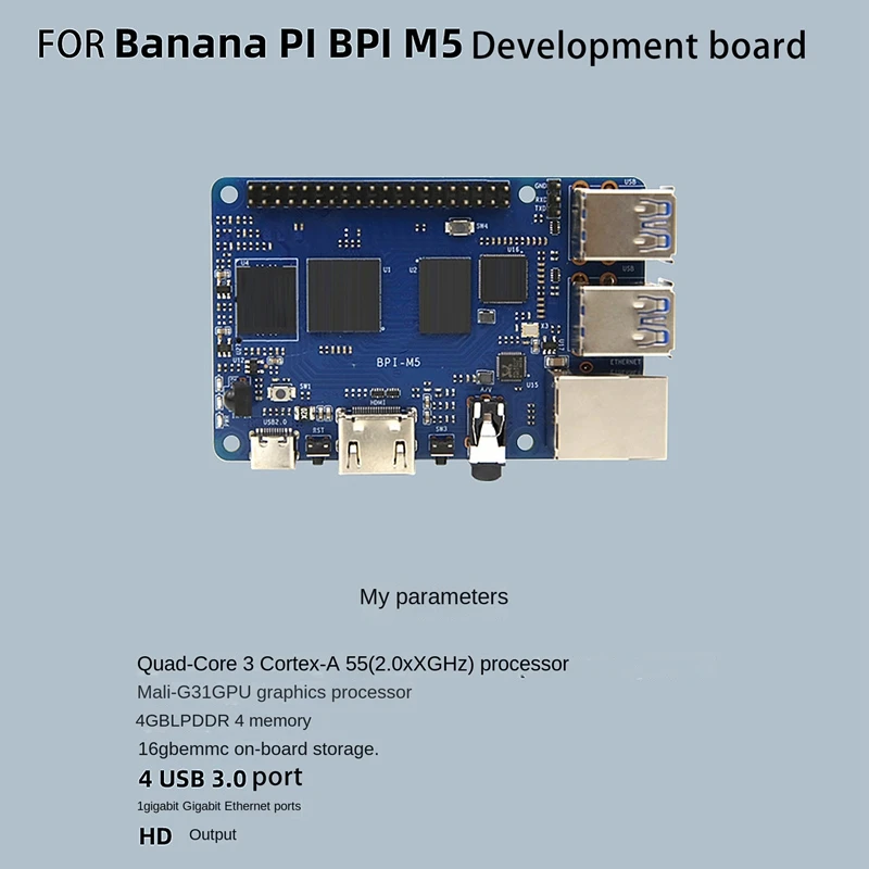 בננה פאי BPI M5 Amlogic S905X3 ליבות 4GB LPDDR4+16GB EMMC פיתוח המנהלים עם תיק+קירור+4X כיור חום - 4