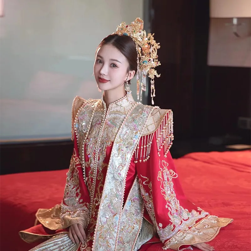 בסגנון סיני כלה וינטג ' פייטים חרוזים רקמה ציציות Cheongsam מסיבת חתונה שמלות מזרחי טוסט בגדים - 4