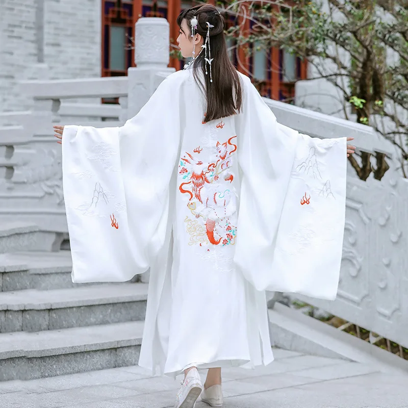 הלבן המקורי Hanfu אישה גברים סינית עתיקה מסורתית שמלה בסגנון רקמה ווי-ג ' ין שושלת מעיל גדול כמה ללבוש תחפושת. - 4