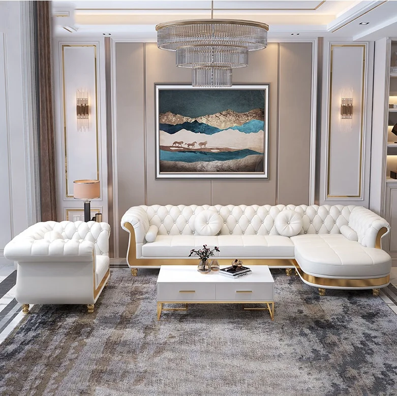 העיצוב החדש מודרני מלכותי יוקרתי צ ' סטרפילד מעור ספה להגדיר עבור בית מלון סלון סלון ספה רהיטים - 4