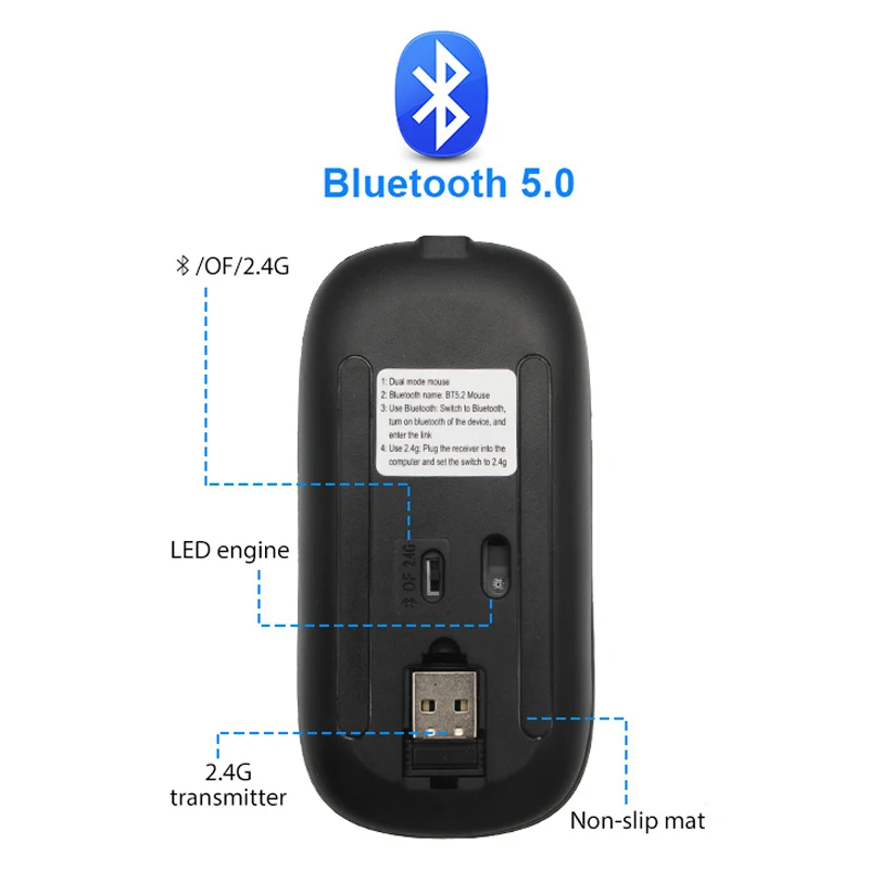 חדש העכבר האלחוטי RGB נטענת Bluetooth עכברים אלחוטיים למחשב Mause LED Backlit ארגונומי עכבר משחקים עבור מחשב נייד - 4