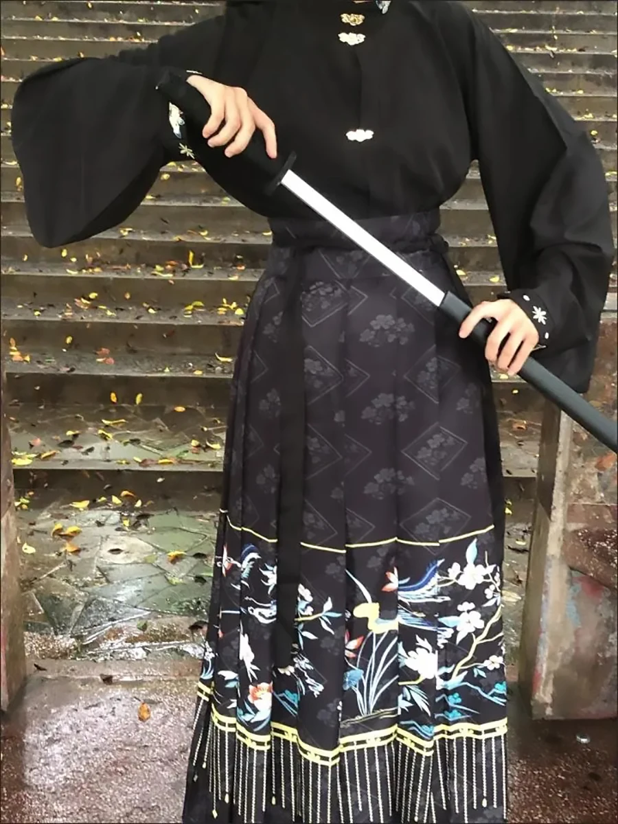 חדש ומשופר של שושלת מינג Hanfu החליפה חולצה עם שרוולים ארוכים בסגנון סיני Traitional בציר קפלים החצאית, אדום, כחול, שחור - 4