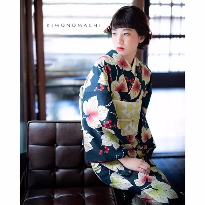 יפנית מסורתית רשמית ללבוש קימונו לנשים כפול בדים גרגר קטן ענבים משאיר סיבים כימיים ללא קמטים ללא גיהוץ - 4