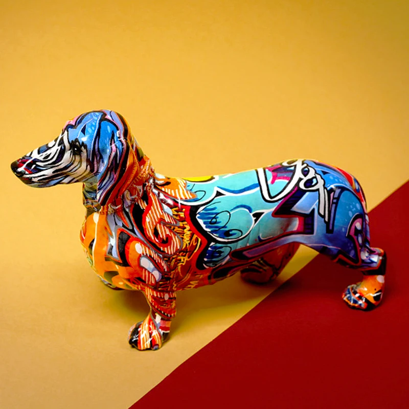 יצירתי צבוע צבעוני כלב תחש קישוט הבית המודרני יין הקבינט עיצוב משרד העבודה שרף אמנות מיניאטורות פסל - 4