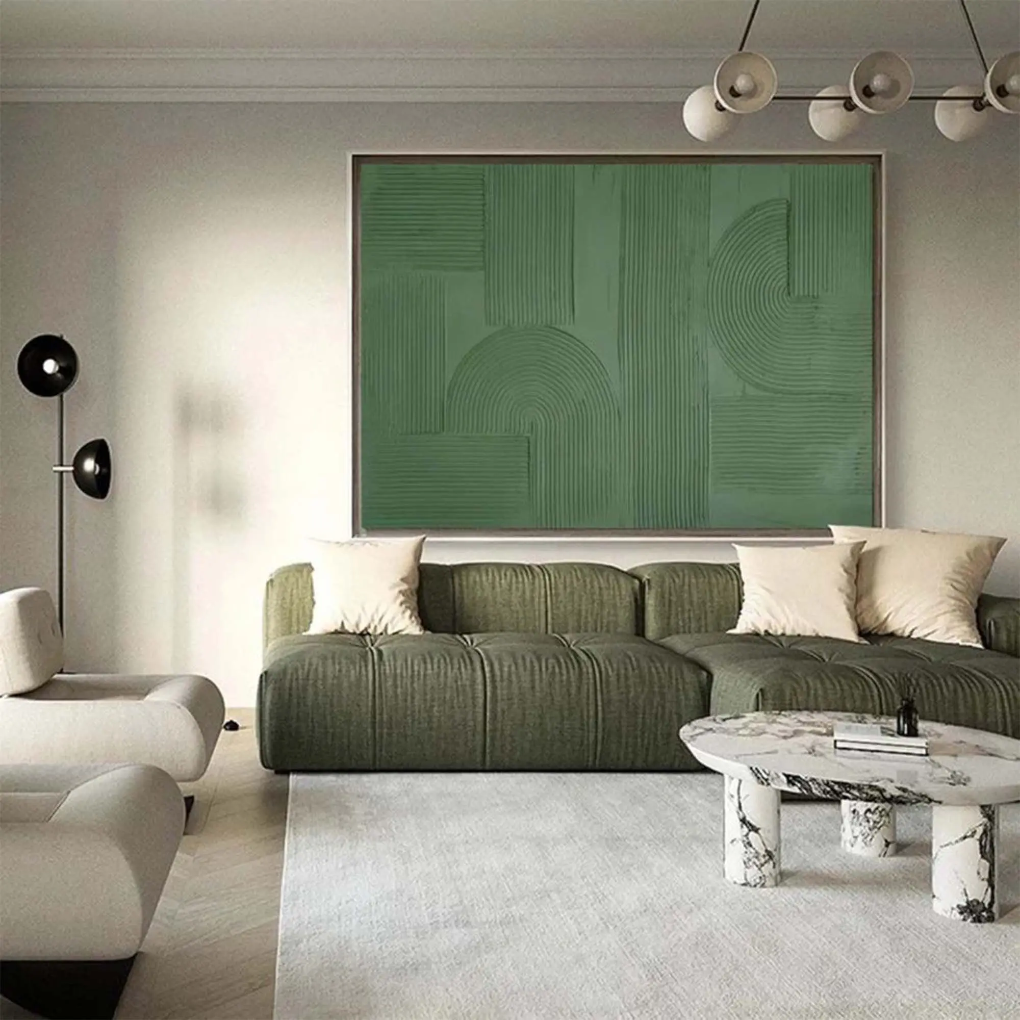 מצוירים ביד מינימליסטי אמנות קיר ירוק 3D מרקם קו ציור אקריליק על בד קישוטי בית מותאם אישית עיצוב חדר פוסטרים - 4
